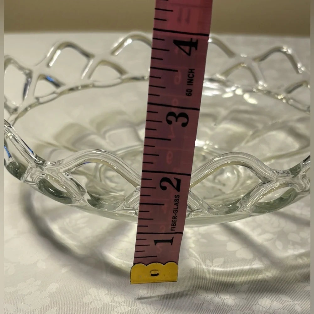 EUC Glass Fruit Bowl/Basket, Shallow, Basket-Weave Sides
